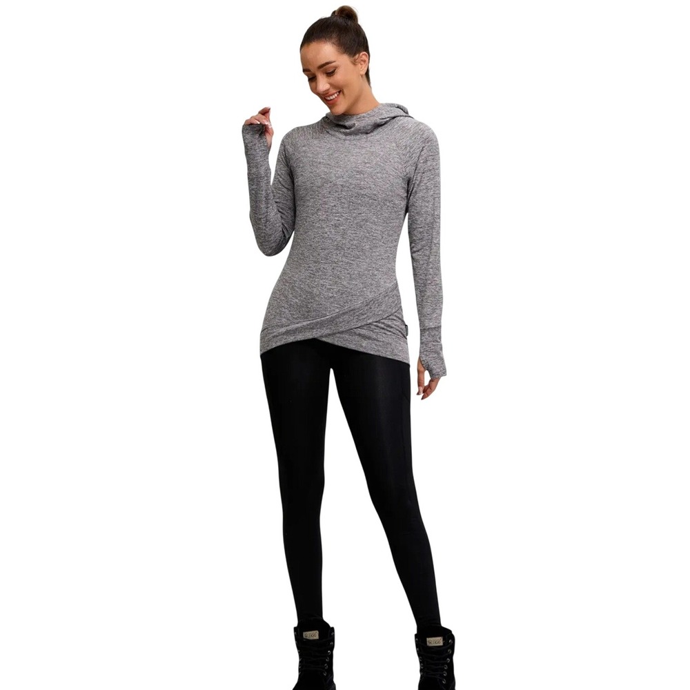 Gilligan & O'Malley Gray Heathered Crossover Hem Lounge Hoodie Small